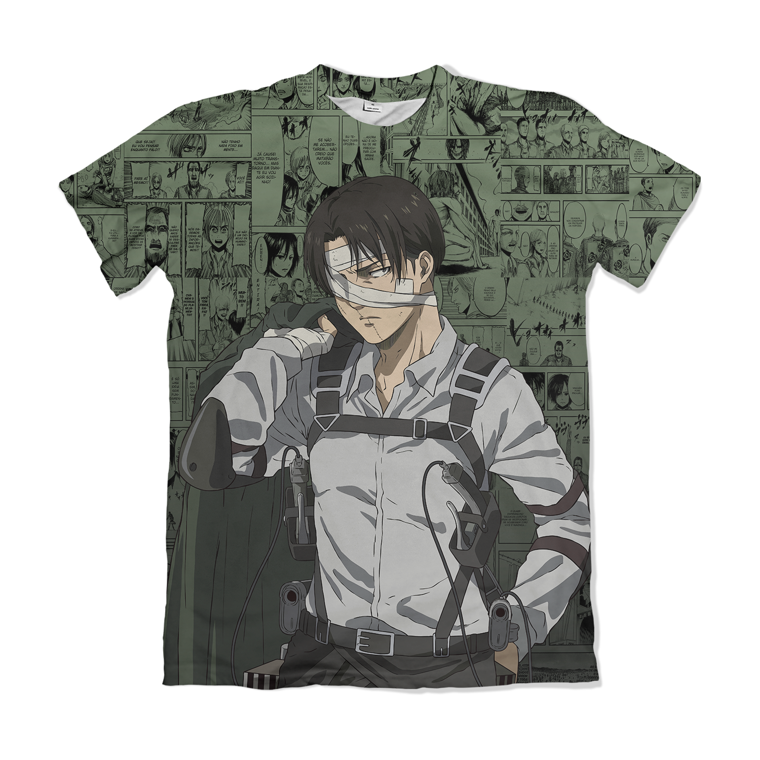 Camiseta Attack On Titan Levi Ackerman Verde Musgo – Dry-Fit Premium Unissex | Swit Store