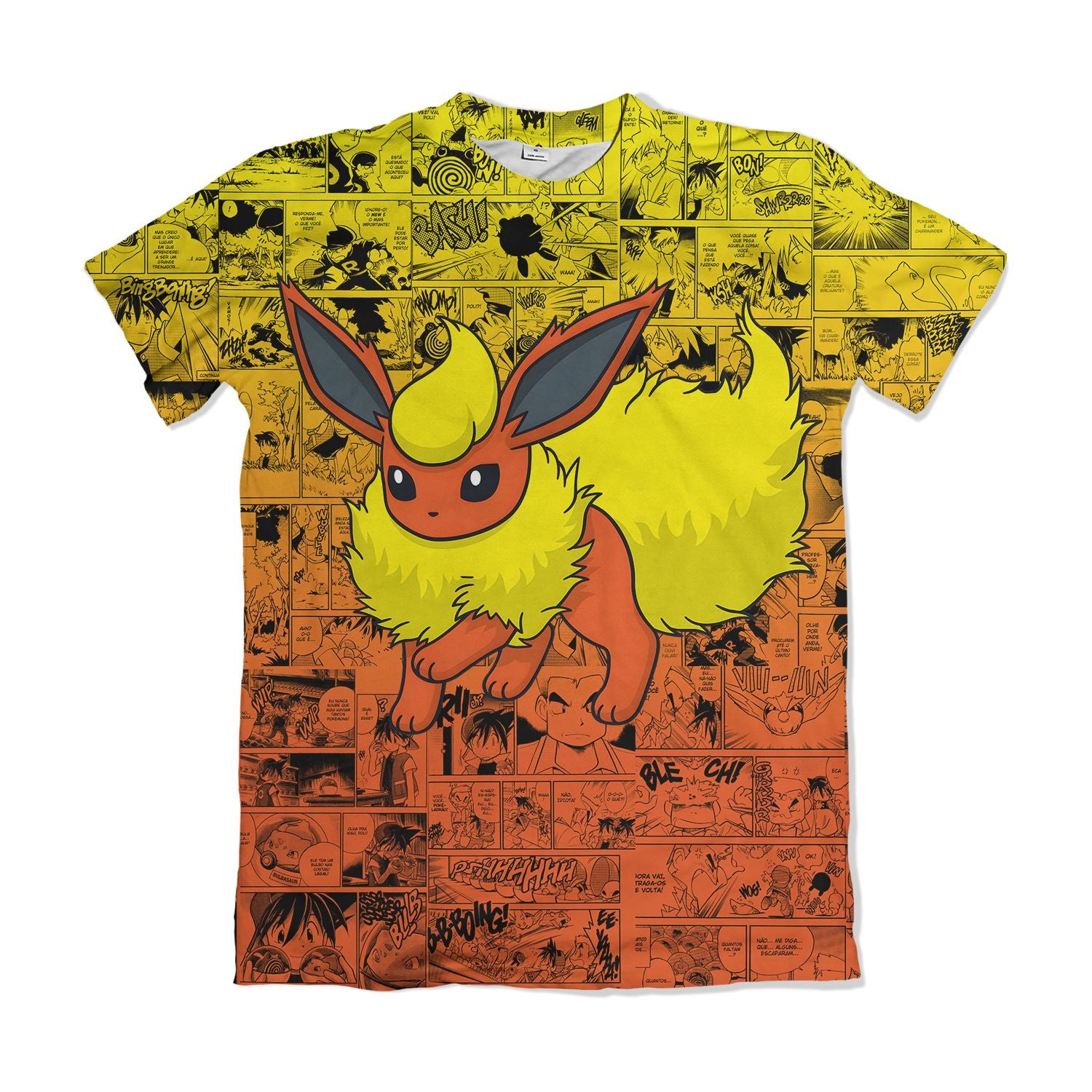 Camiseta Pokemón - Flareon, Mangá - Laranja e Amarelo