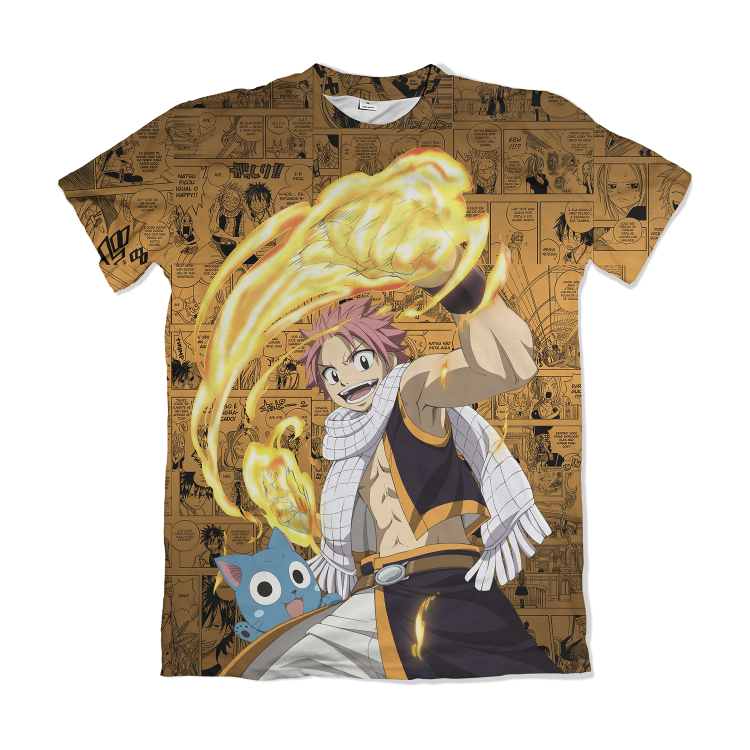 Camiseta Fairy Tail Natsu Dragneel E Happy B Amarelo – Dry-Fit Premium Unissex | Swit Store