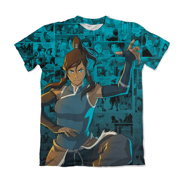 Camiseta Avatar Korra Pose de Dobra Fundo Mangá Turquesa