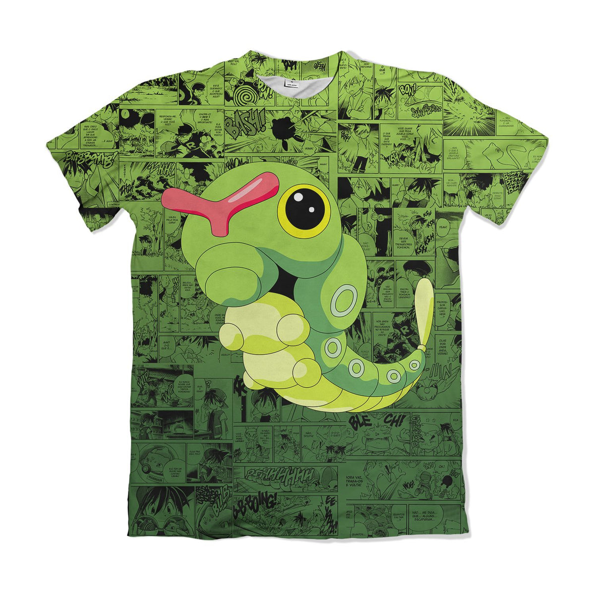 Camiseta Pokémon Caterpie, Mangá Verde Dry-Fit Premium Unissex