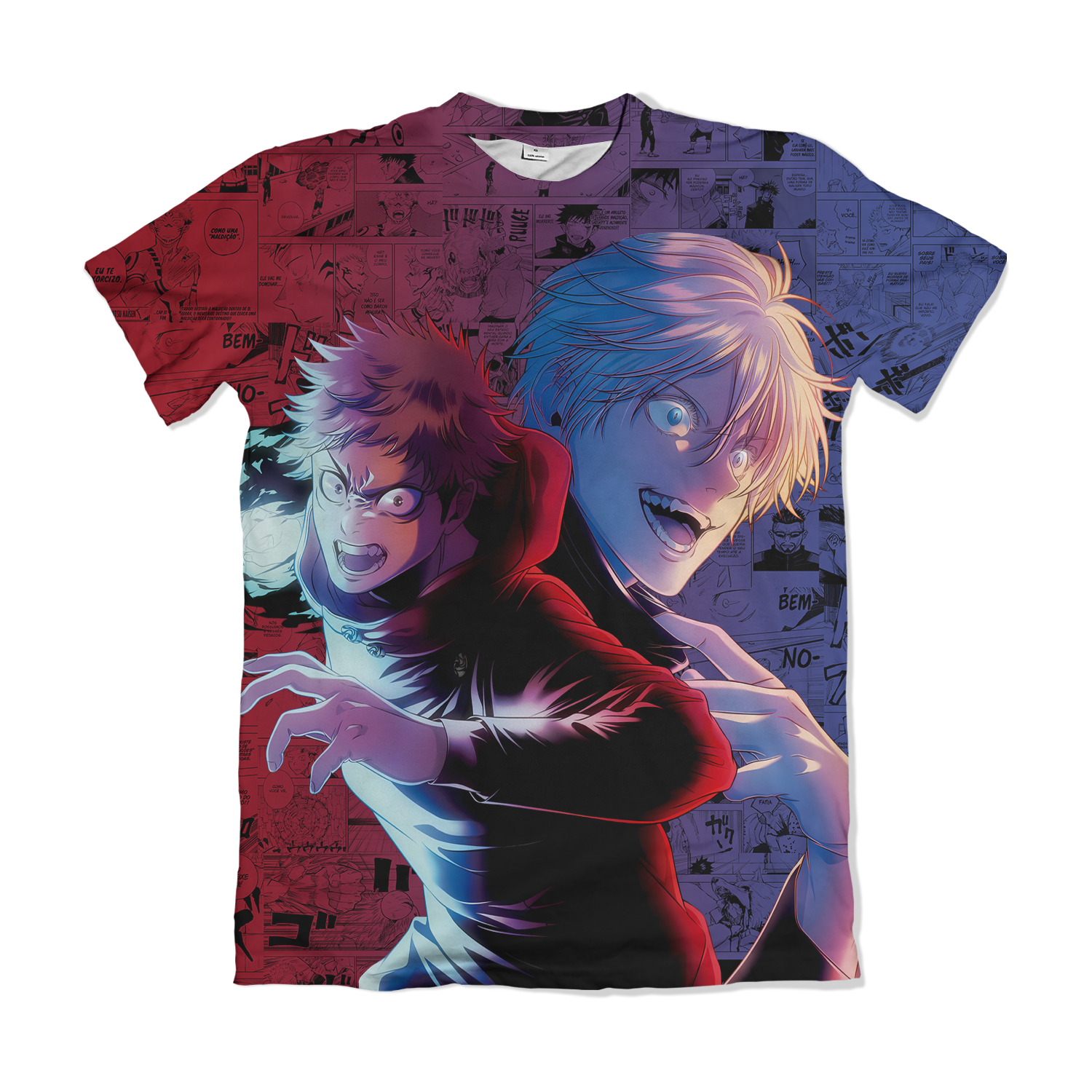 Camisa Jujutsu Kaizen - Itadori Yuji - Satoru Gojo - Vermelho e Azul