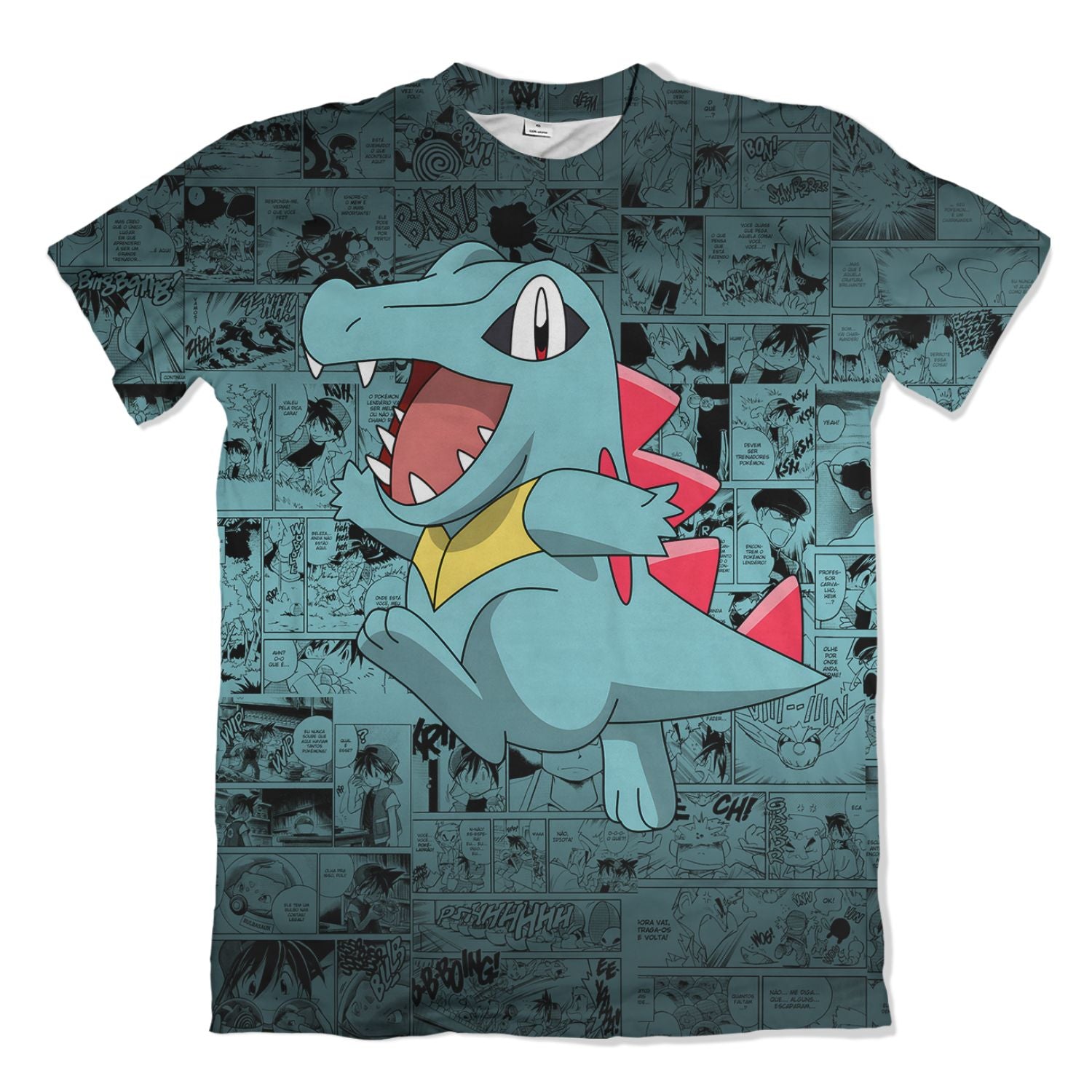 Camiseta Pokemón - Totodile, Mangá - Azul