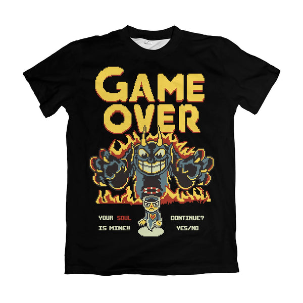 Camiseta Cuphead Game Over Diabo Pixel
