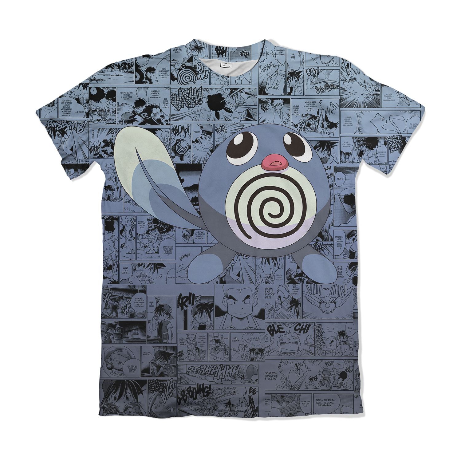 Camiseta Pokemón - Poliwag, Mangá - Azul