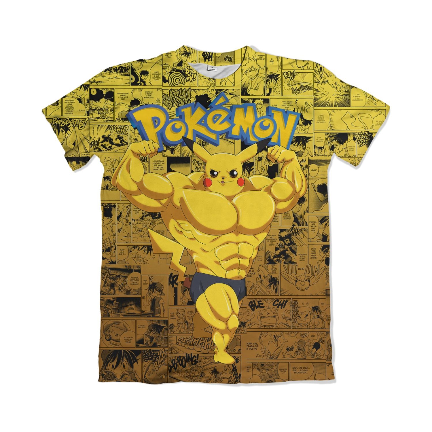 Camiseta Pokemón - Pikachu Bombado, Mangá - Amarelo