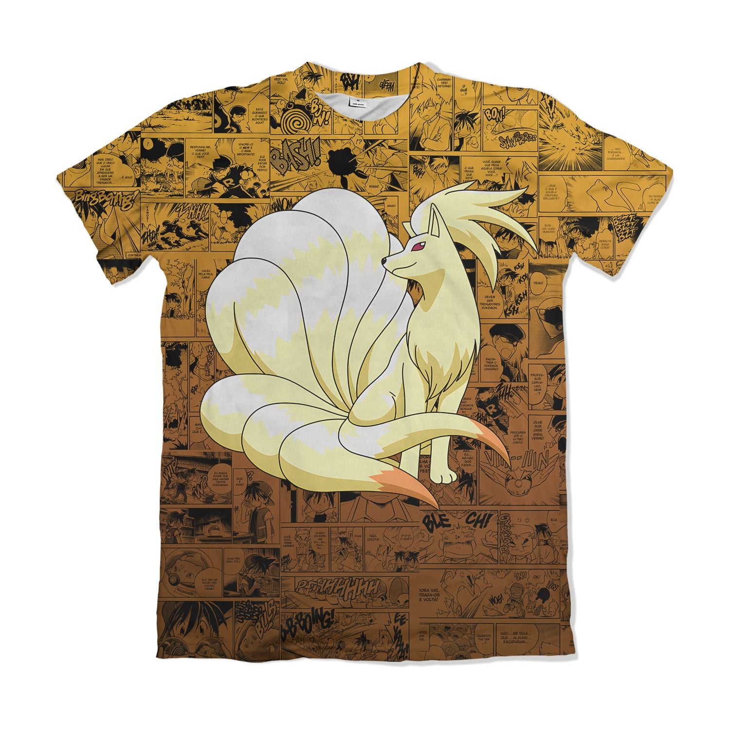 Camiseta Pokemón - Ninetales, Mangá - Laranja