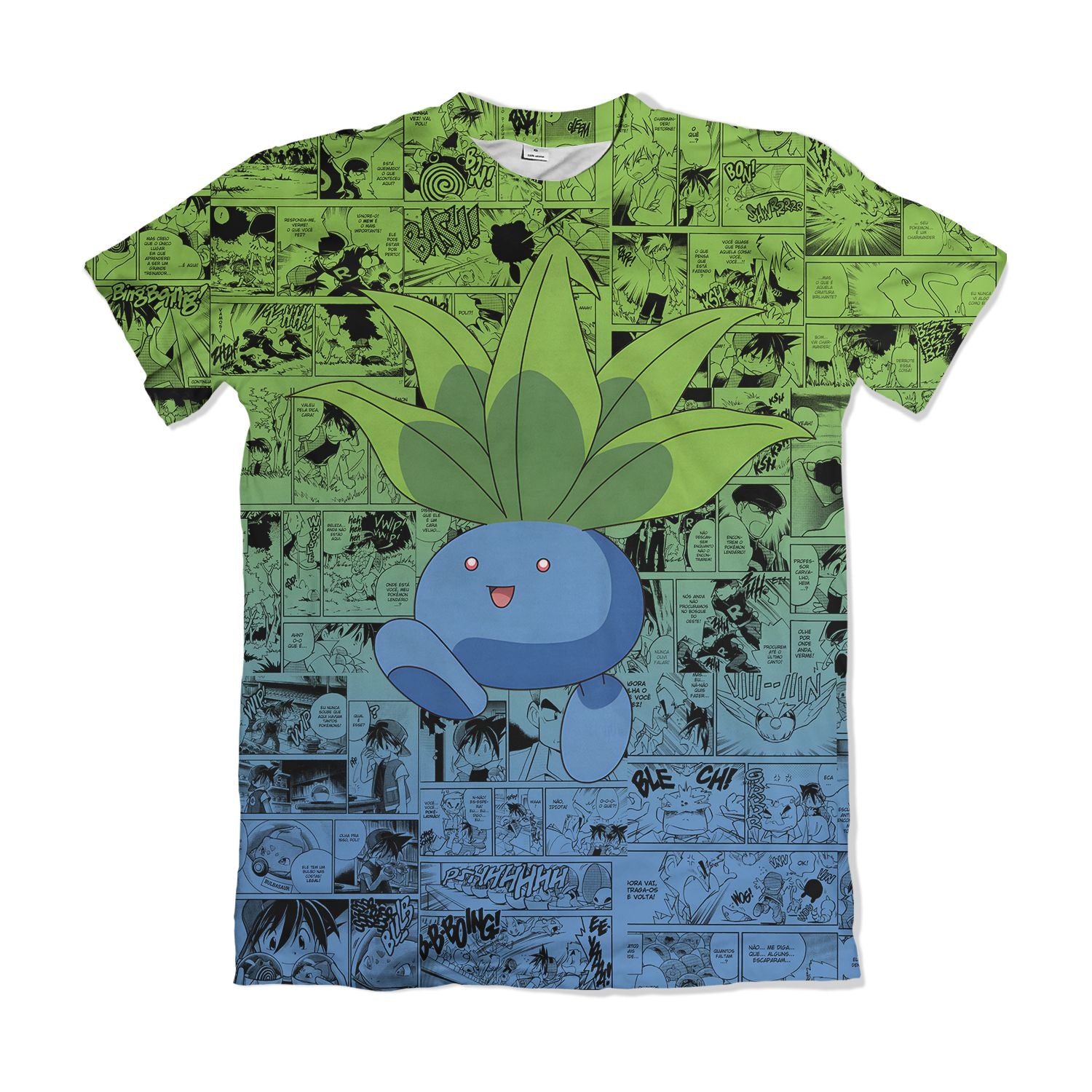 Camiseta Pokemón - Oddish, Mangá - Verde e Azul