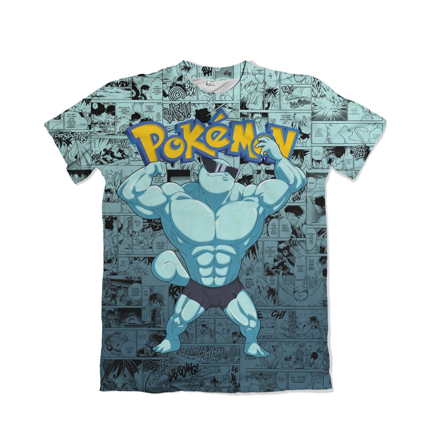 Camiseta Pokemón - Squirtle Bombado, Mangá - Azul