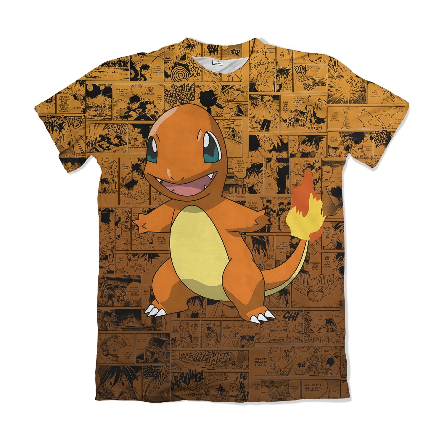 Camiseta Pokemón - Charmander, Mangá - Laranja