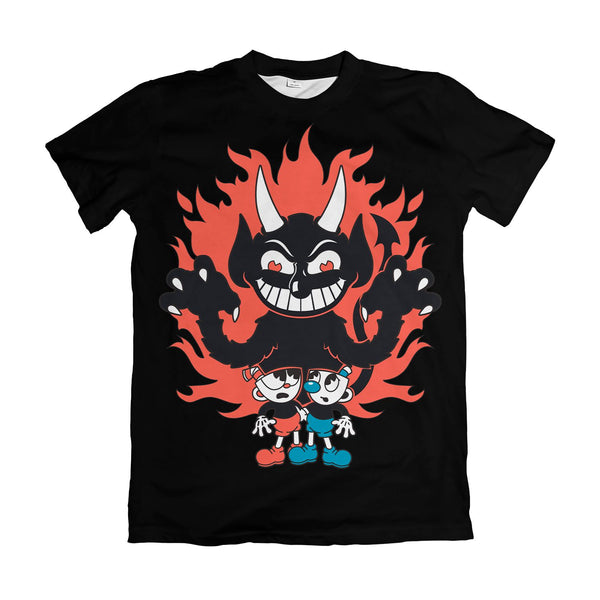 Camiseta Cuphead Diabo com Cuphead e Mugman