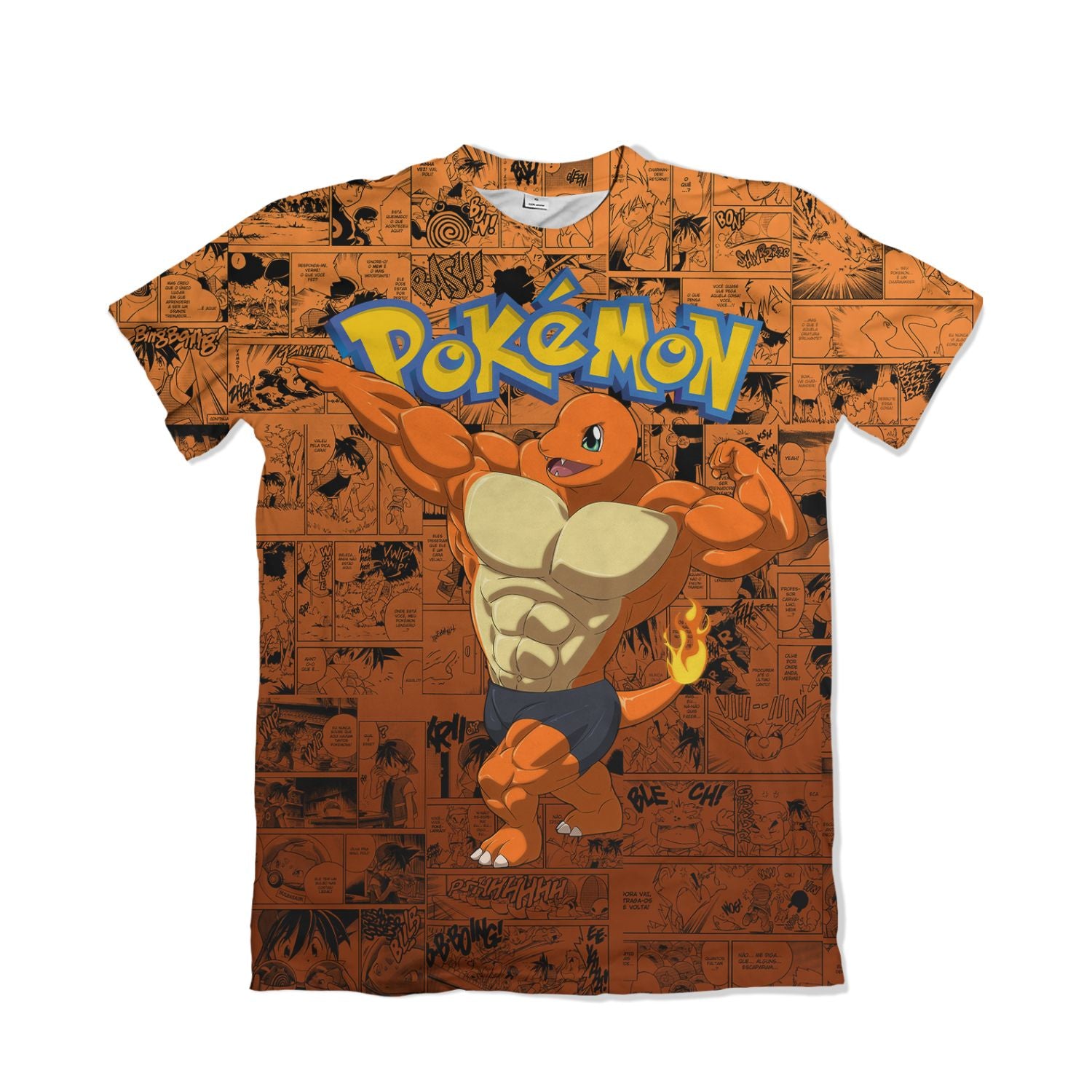 Camiseta Pokemón - Charmander Bombado, Mangá - Laranja