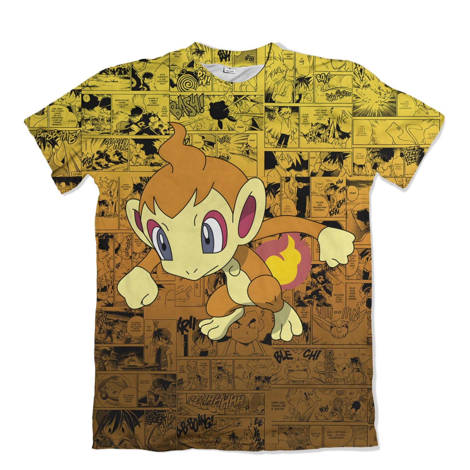 Camiseta Pokemón - Chimchar, Mangá - Laranja