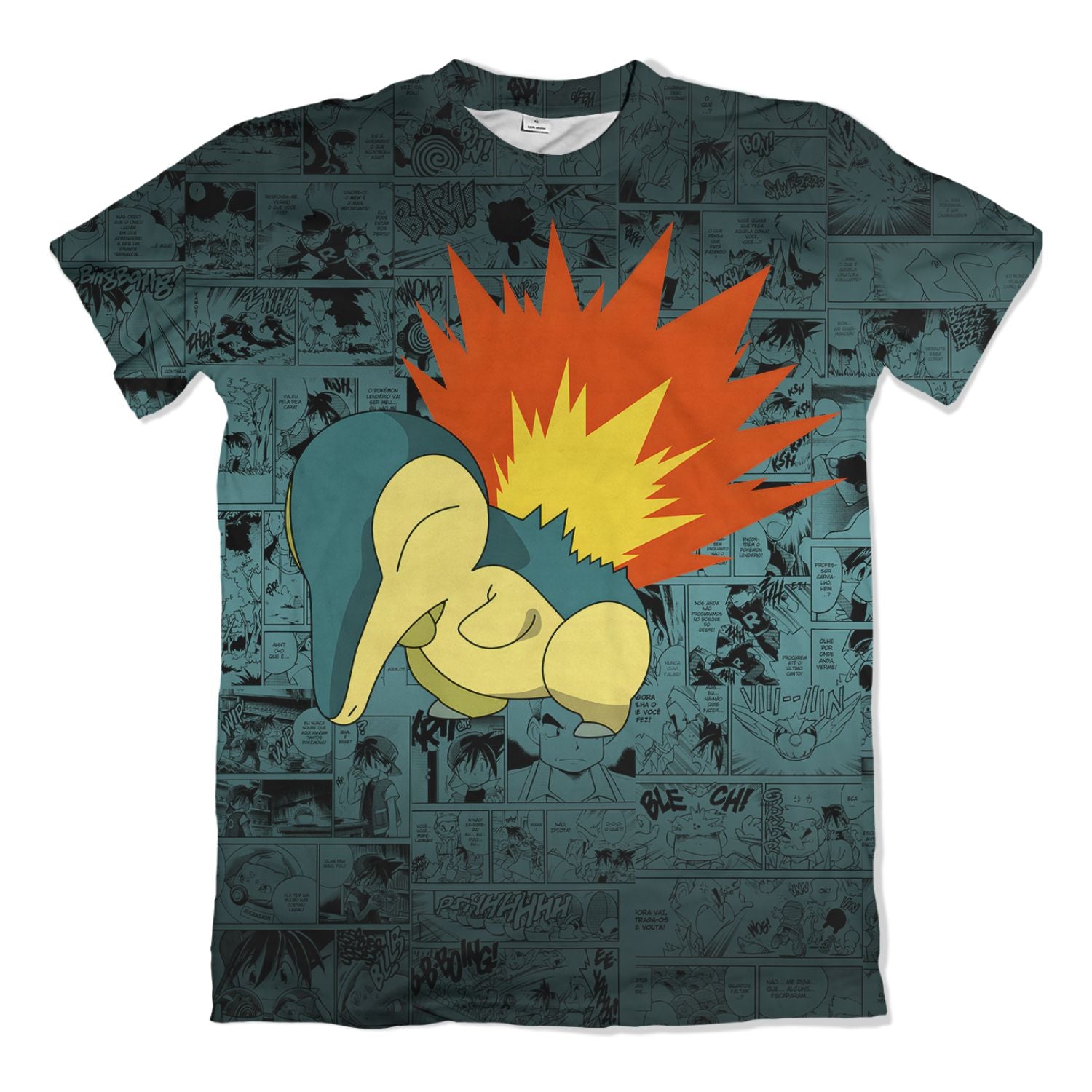 Camiseta Pokemón - Cyndaquil, Mangá - Azul