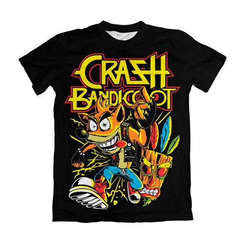 Camiseta Crash Bandicoot Correndo com Aku Aku