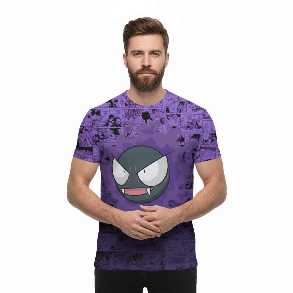 Camiseta Pokémon Gastly, Mangá Roxo Dry-Fit Premium Unissex