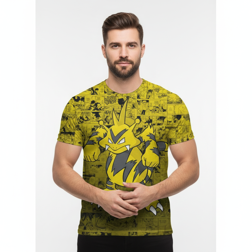 Camiseta Pokémon Electabuzz, Mangá Amarelo Dry-Fit Premium Unissex