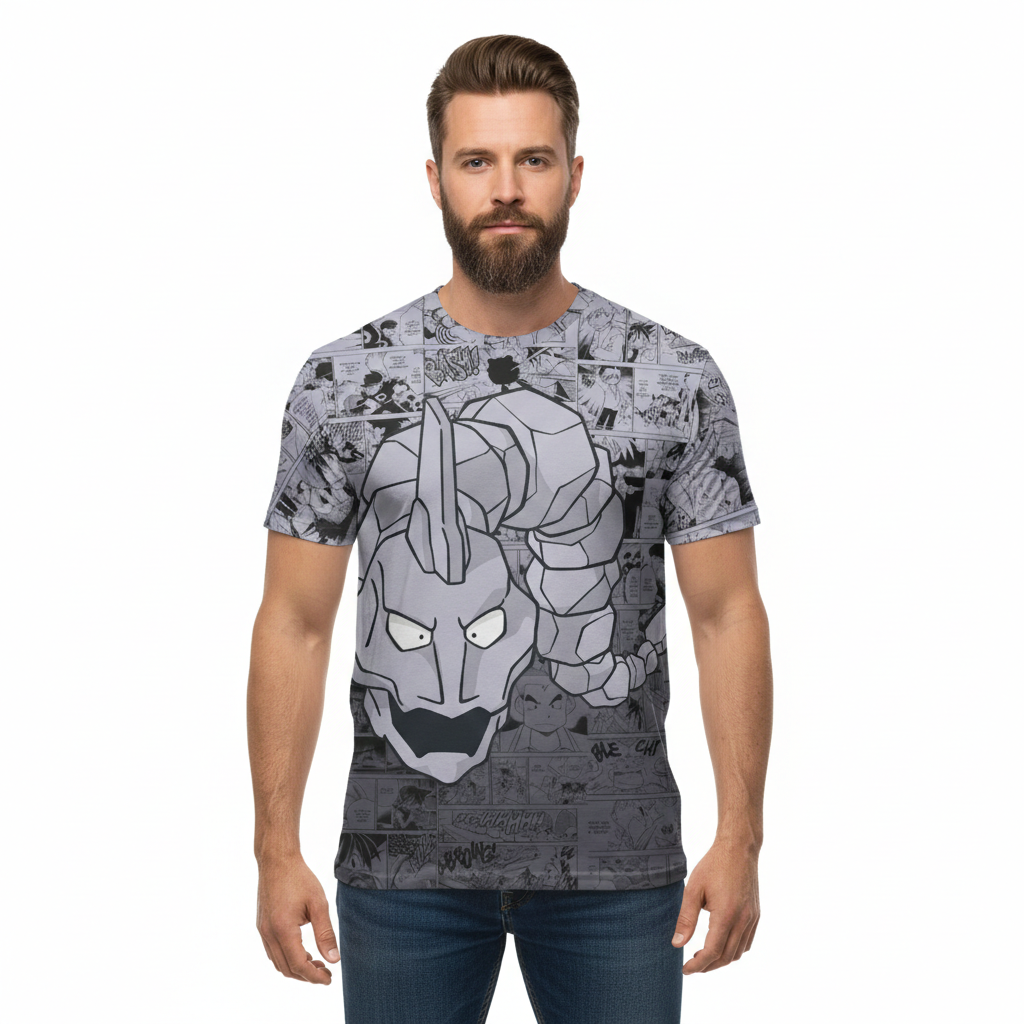 Camiseta Pokémon Onix, Mangá Cinza Dry-Fit Premium Unissex