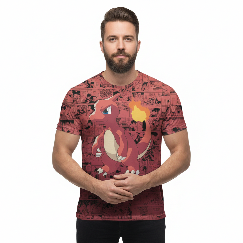 Camiseta Pokémon Charmeleon, Mangá Vermelho Dry-Fit Premium Unissex