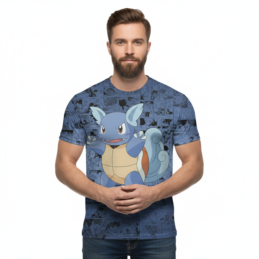 Camiseta Pokémon Wartortle, Mangá Azul Dry-Fit Premium Unissex