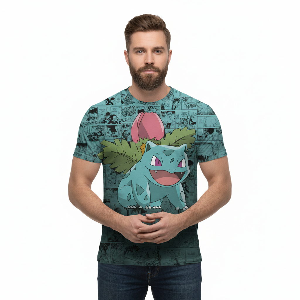 Camiseta Pokémon Ivyssauro, Mangá Verde Dry-Fit Premium Unissex