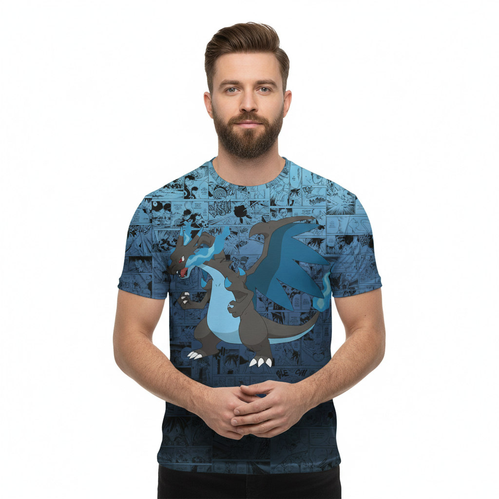 Camiseta Pokemon Mega Charizard X Azul – Dry-Fit Premium Unissex | Swit Store