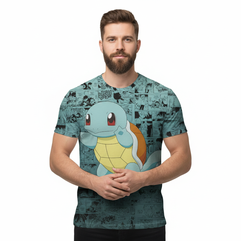 Camiseta Pokémon Squirtle, Mangá Azul Dry-Fit Premium Unissex