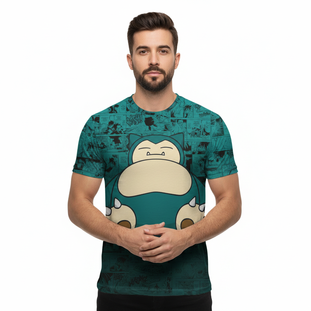 Camiseta Pokémon Snorlax, Mangá Verde Dry-Fit Premium Unissex