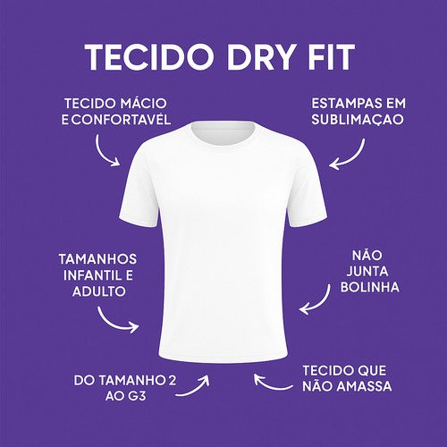 Tecido dry-fit macio, que não desbota, não amassa e não junta bolinha