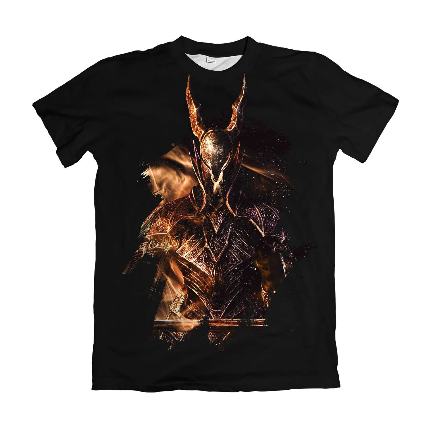 Camiseta Dark Souls - Cavaleiro Negro (Tons Flamejantes)