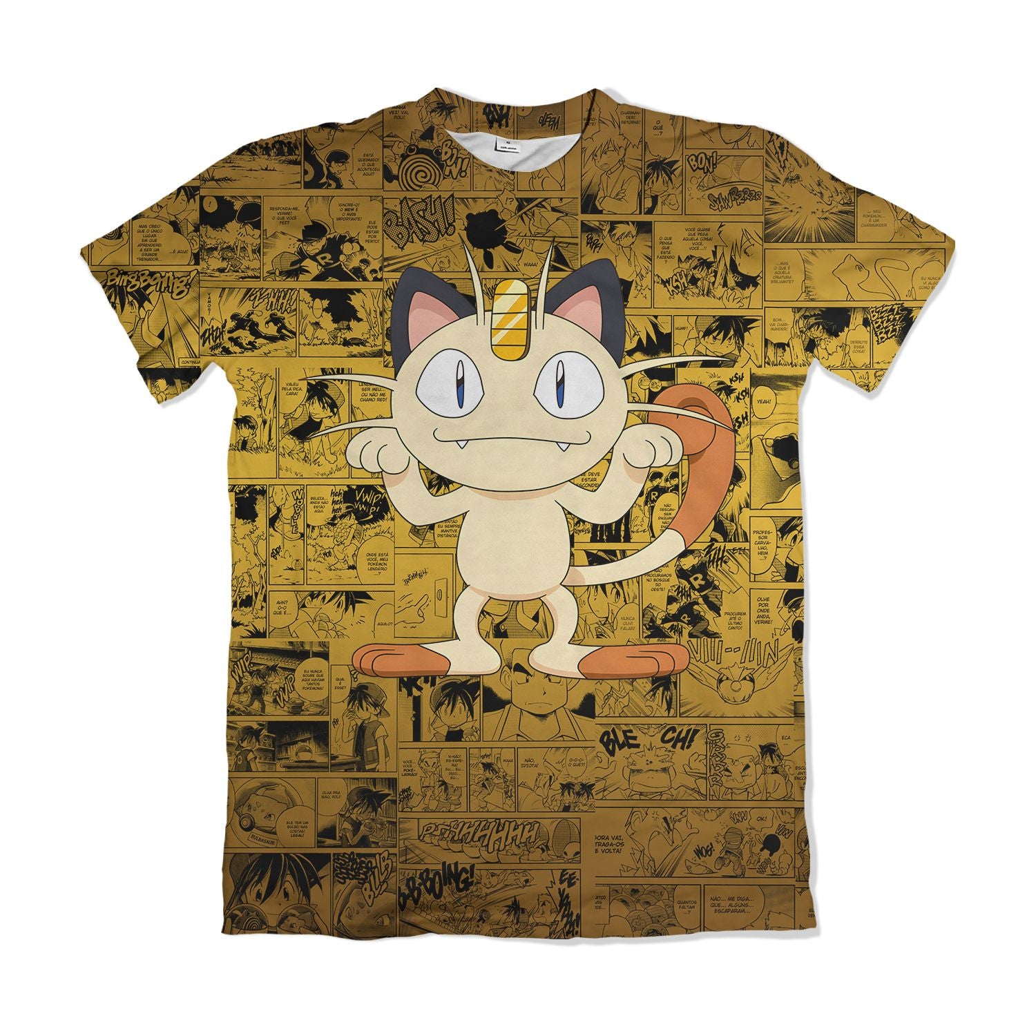 Camiseta Pokemón - Meowth, Mangá - Amarelo