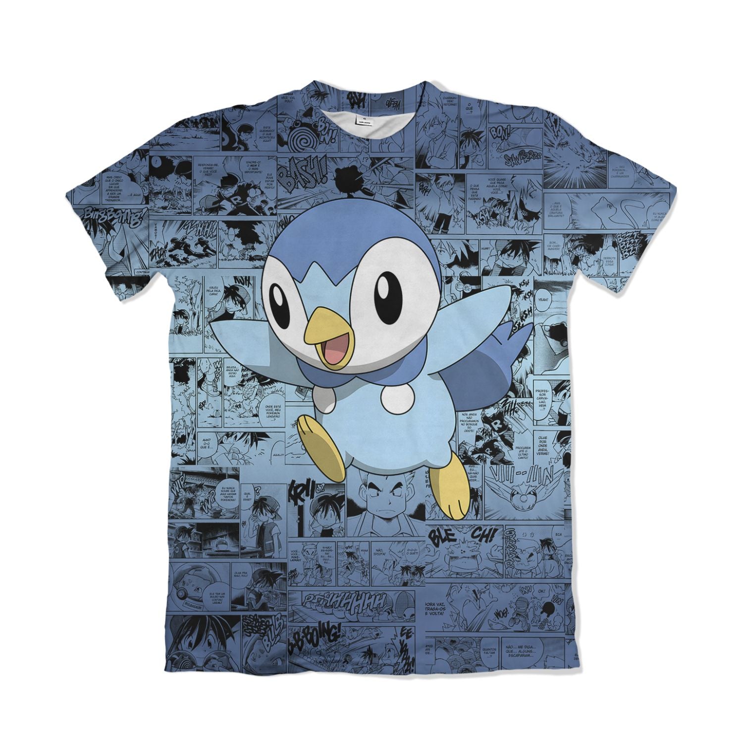 Camiseta Pokemón - Piplup, Mangá - Azul