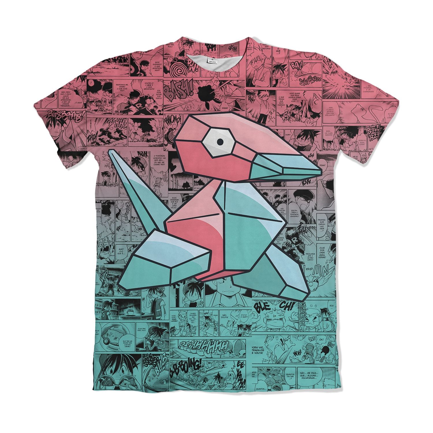 Camiseta Pokemón - Porygon, Mangá - Azul e Rosa