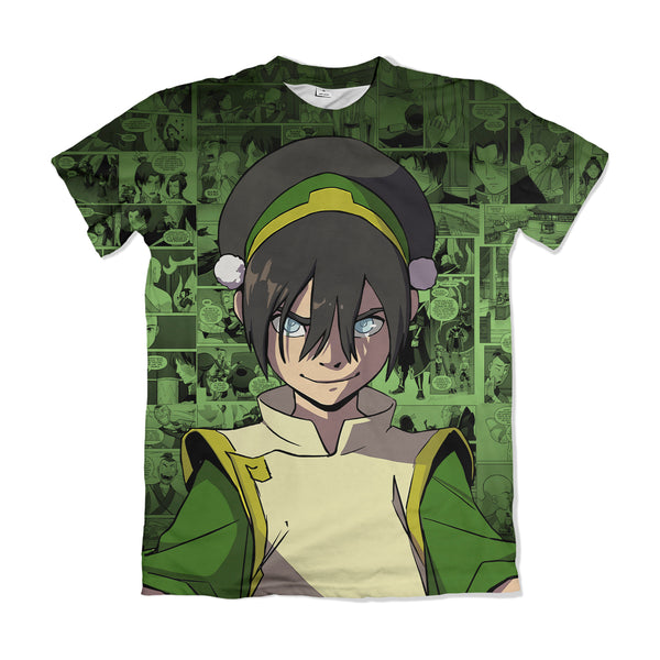 Camiseta Avatar Toph Rosto Fundo Mangá Verde