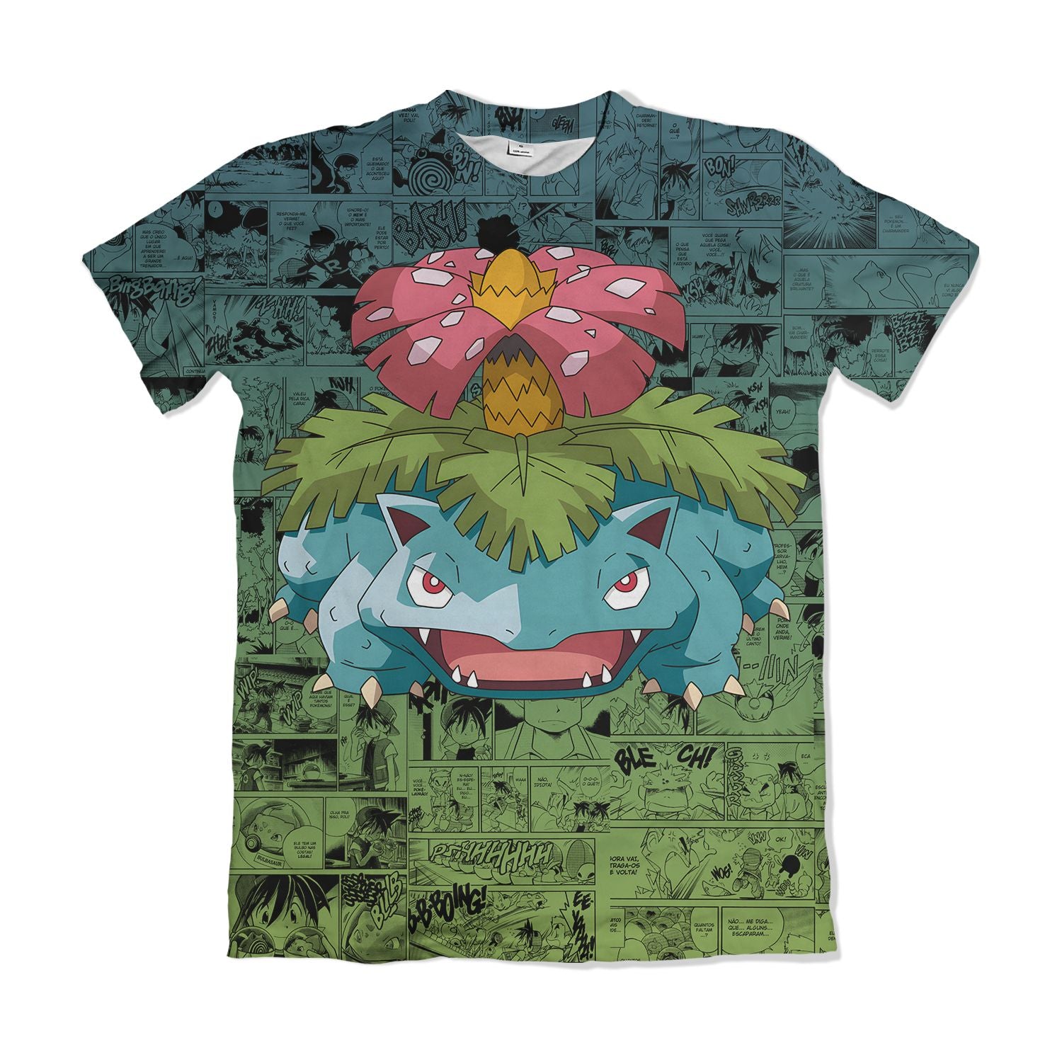 Camiseta Pokemón - Venusaur, Mangá - Verde