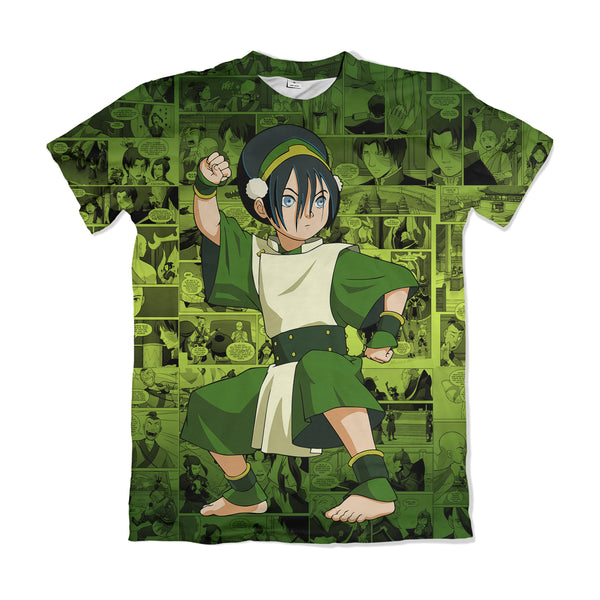 Camiseta Avatar Toph Postura de Luta Fundo Mangá Verde