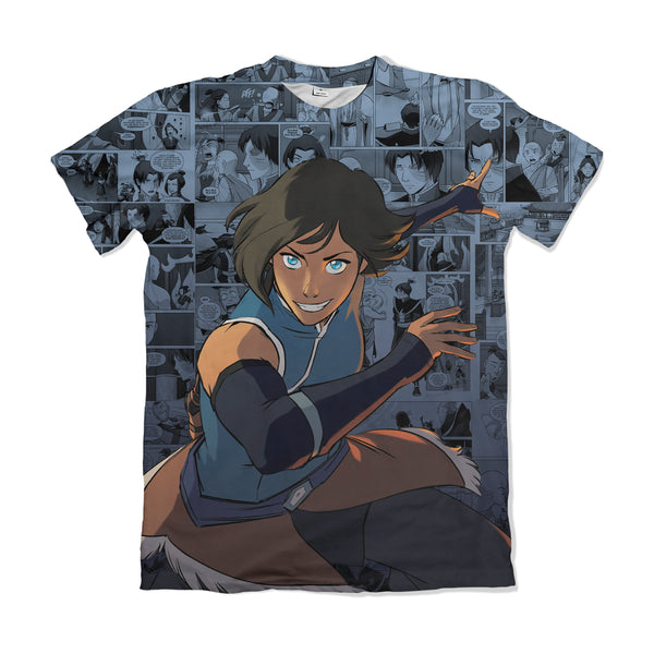 Camiseta Avatar Korra Sorrindo Fundo Mangá Cinza