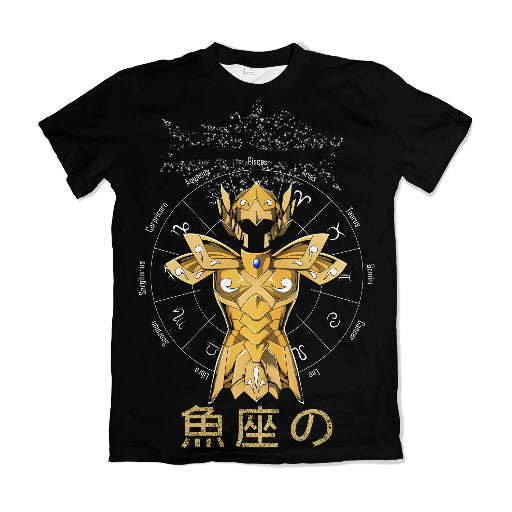 Camiseta Cavaleiros do Zodíaco Afrodite de Peixes Constelação Preta