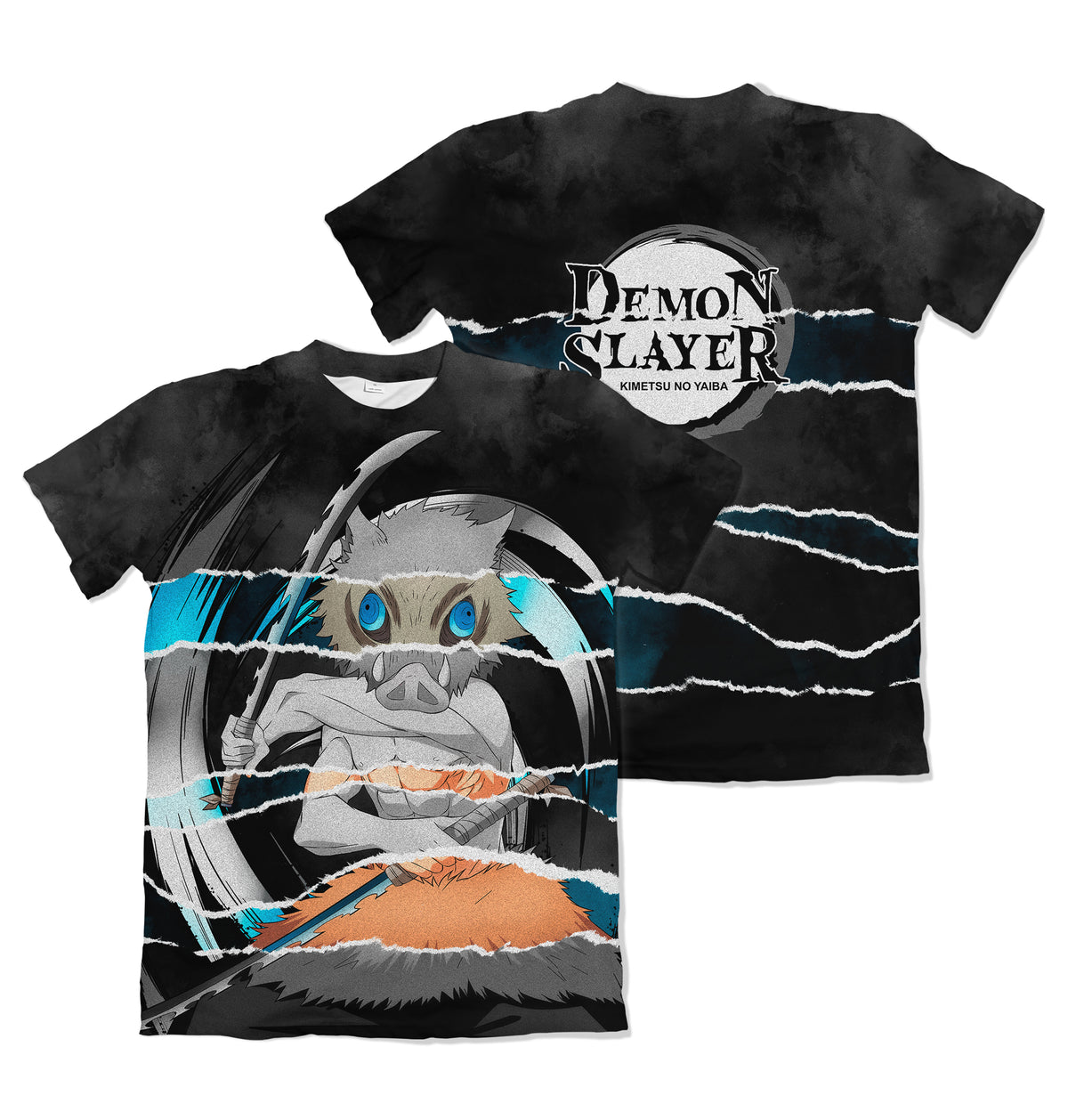 Camiseta Demon Slayer Inosuke Efeito Rasgado Dry-Fit Premium Unissex