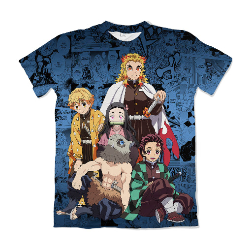Camiseta Demon Slayer Tanjiro, Nezuko, Inosuke, Zenitsu e Rengoku Dry-Fit Premium Unissex