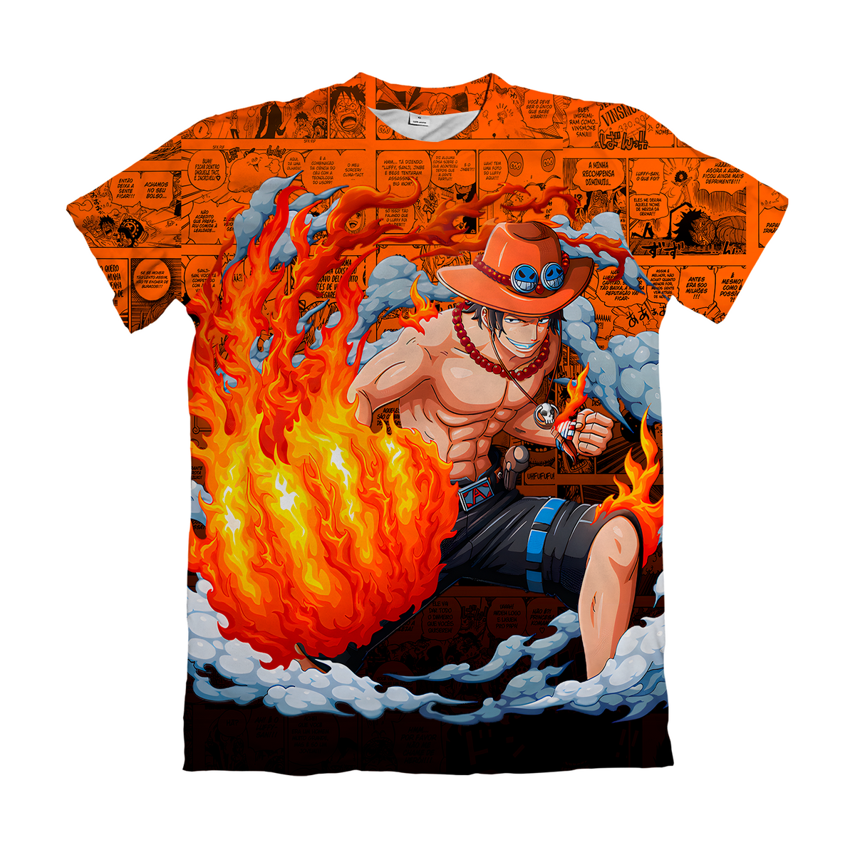 Camiseta One Piece Portgas D. Ace Pose Fogo Dry-Fit Premium Unissex