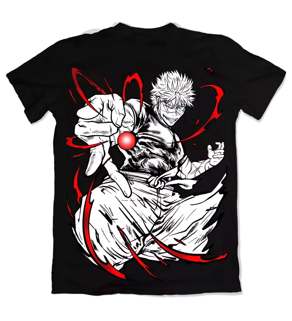 Camiseta Jujutsu Kaisen Padrão Satoru Gojo Vermelho Costas Dry-Fit Premium Unissex