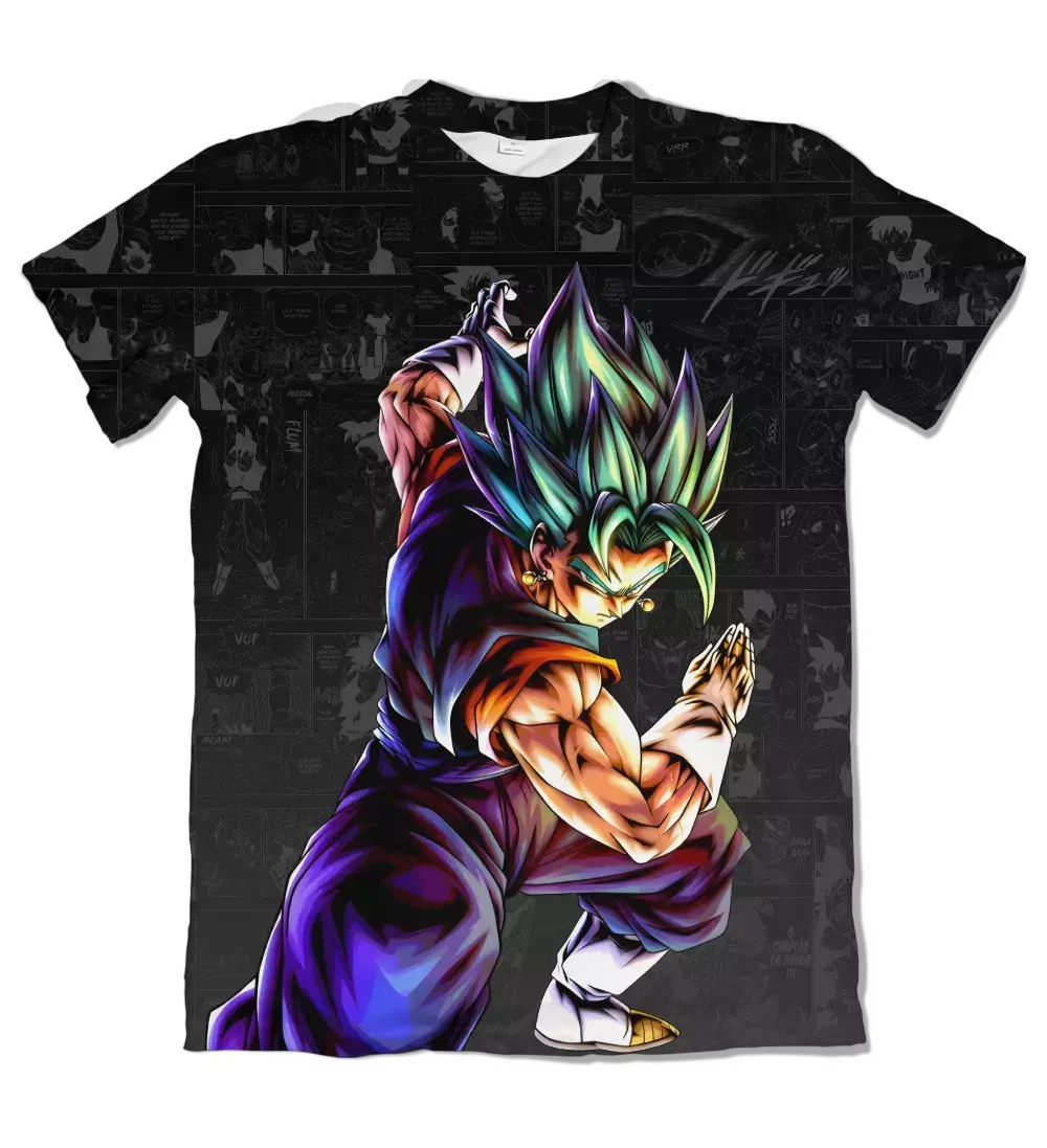 Camiseta Dragon Ball Guerreiros Mangá Black Vegito Blue