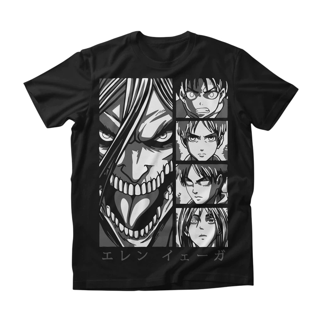 Camiseta Attack on Titan Eren Jaeger Faces Dry-Fit Premium Unissex