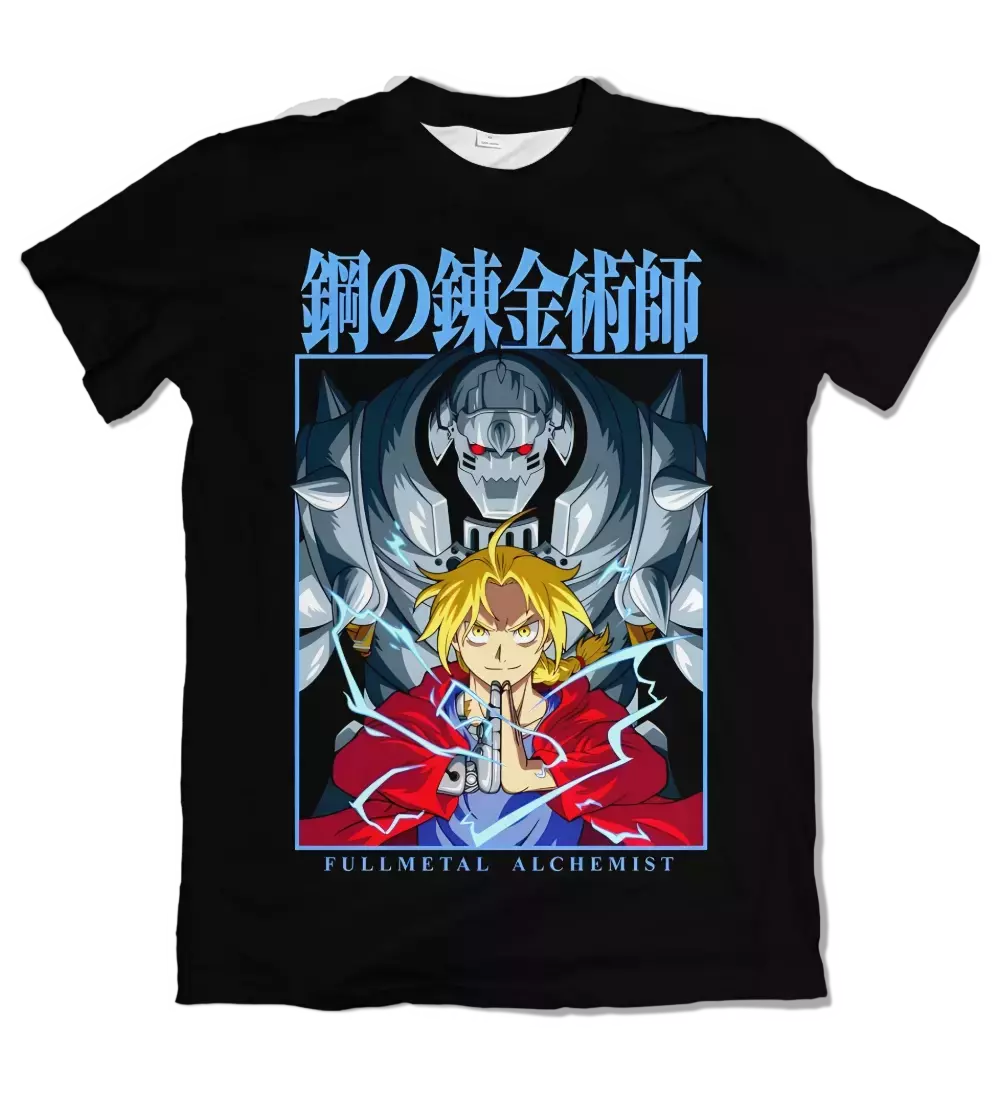 Camiseta Fullmetal Alchemist Edward e Alphonse Azul Dry-Fit Premium Unissex