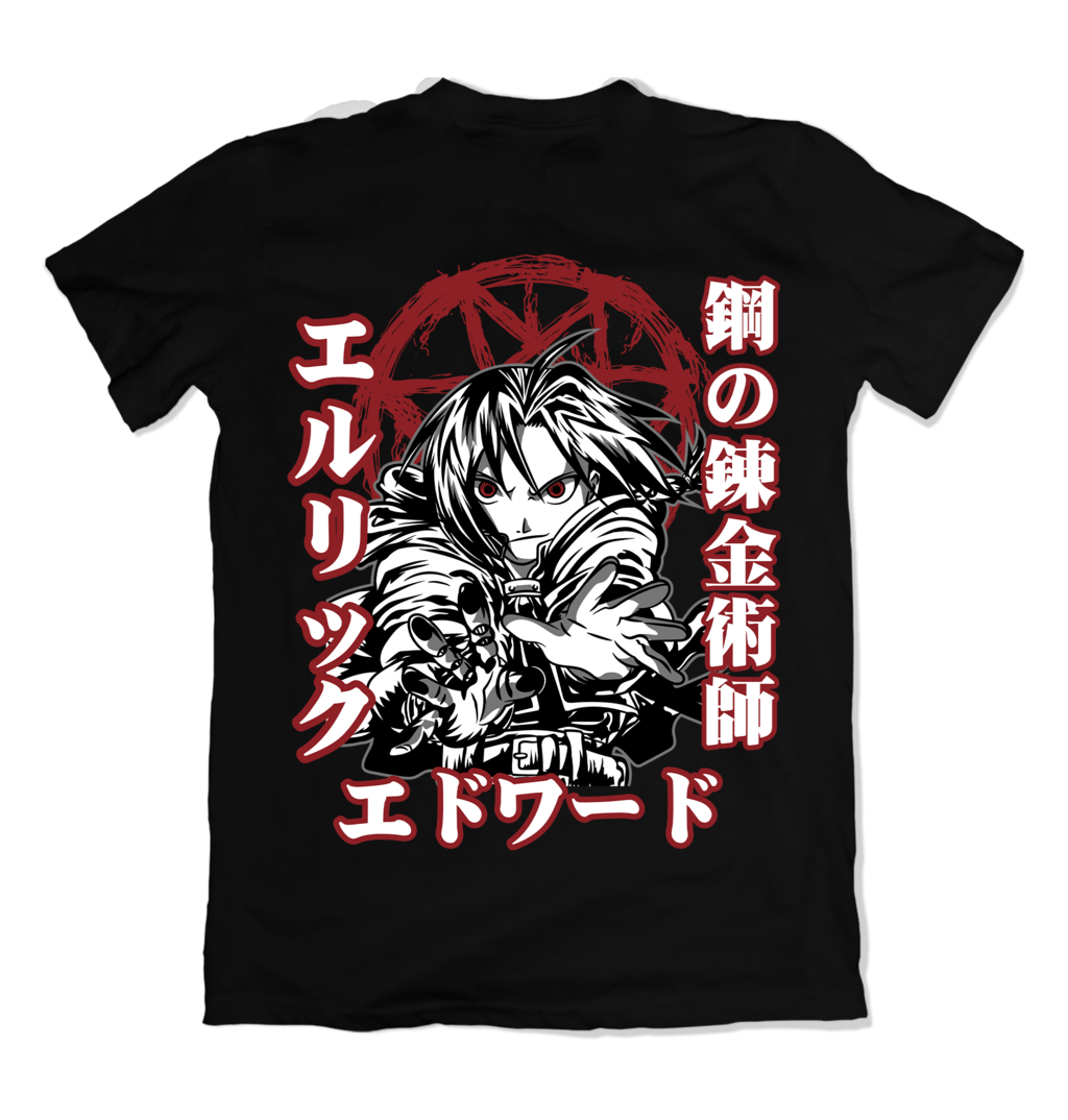 Camiseta Fullmetal Alchemist Edward Elric Simples Costas Dry-Fit Premium Unissex