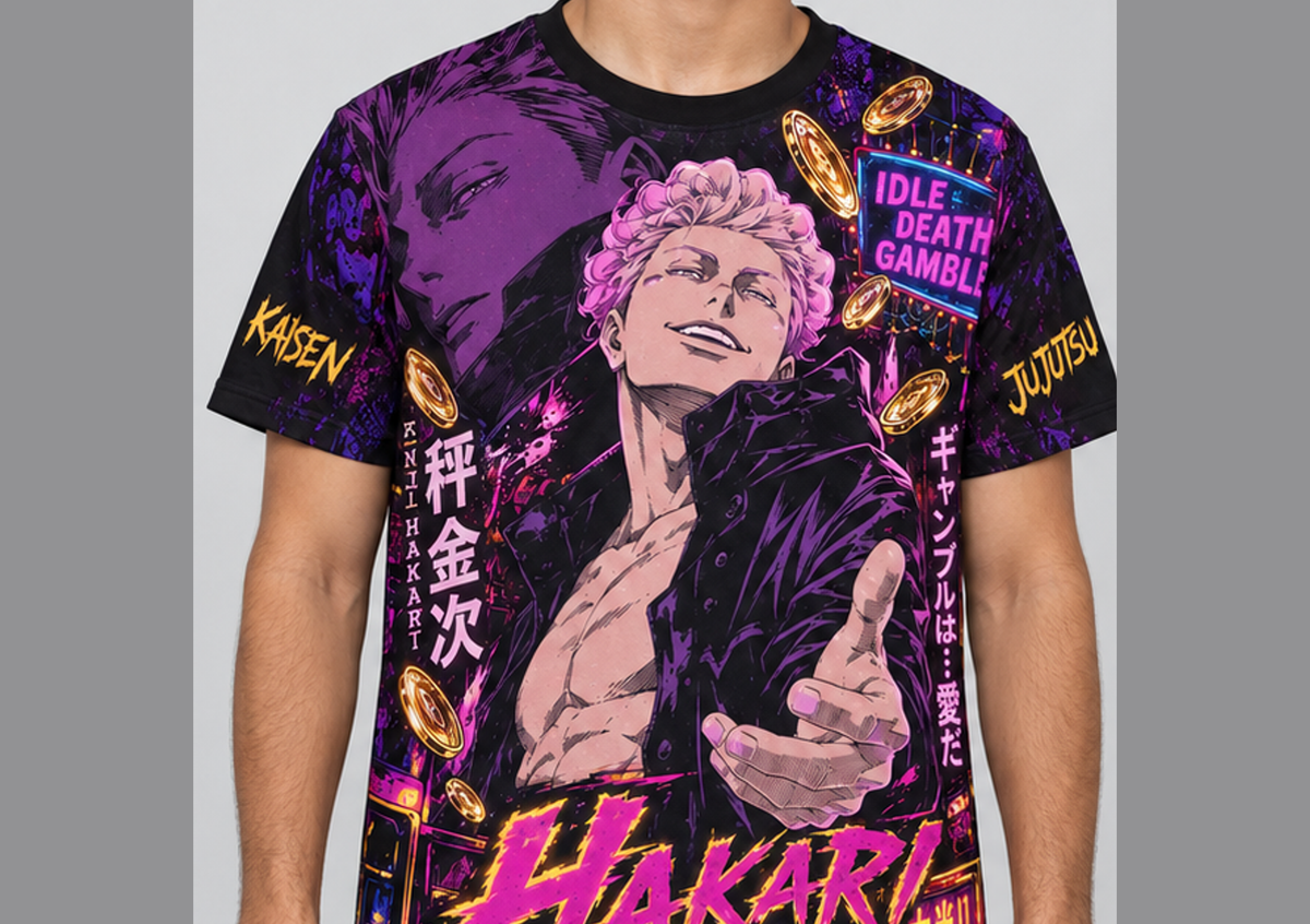 Camiseta Jujutsu Kaisen Hakari Jogo do Abate Dry-Fit Premium Unissex — modelo frente