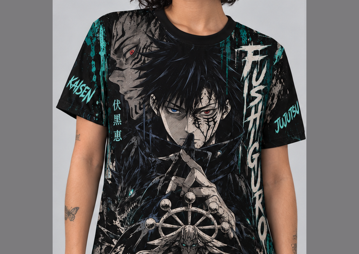 Camiseta Jujutsu Kaisen Megumi Jogo do Abate Dry-Fit Premium Unissex — modelo frente