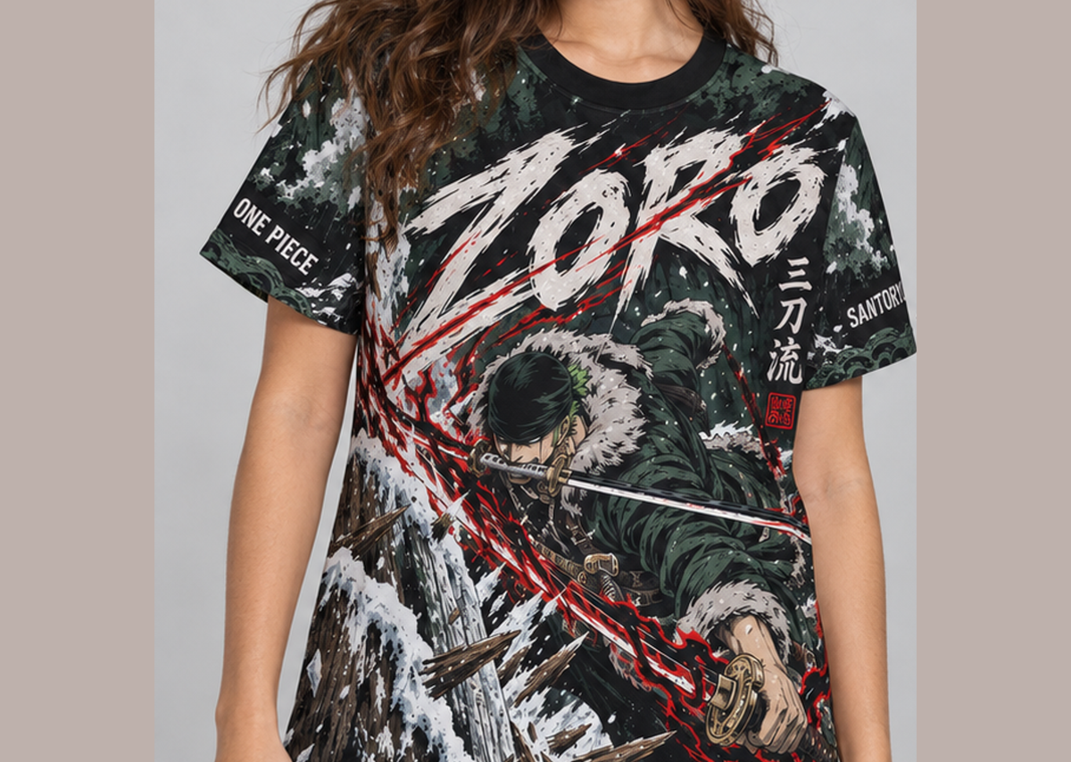 Camiseta One Piece Zoro Elbaf Dry-Fit Premium Unissex — modelo frente