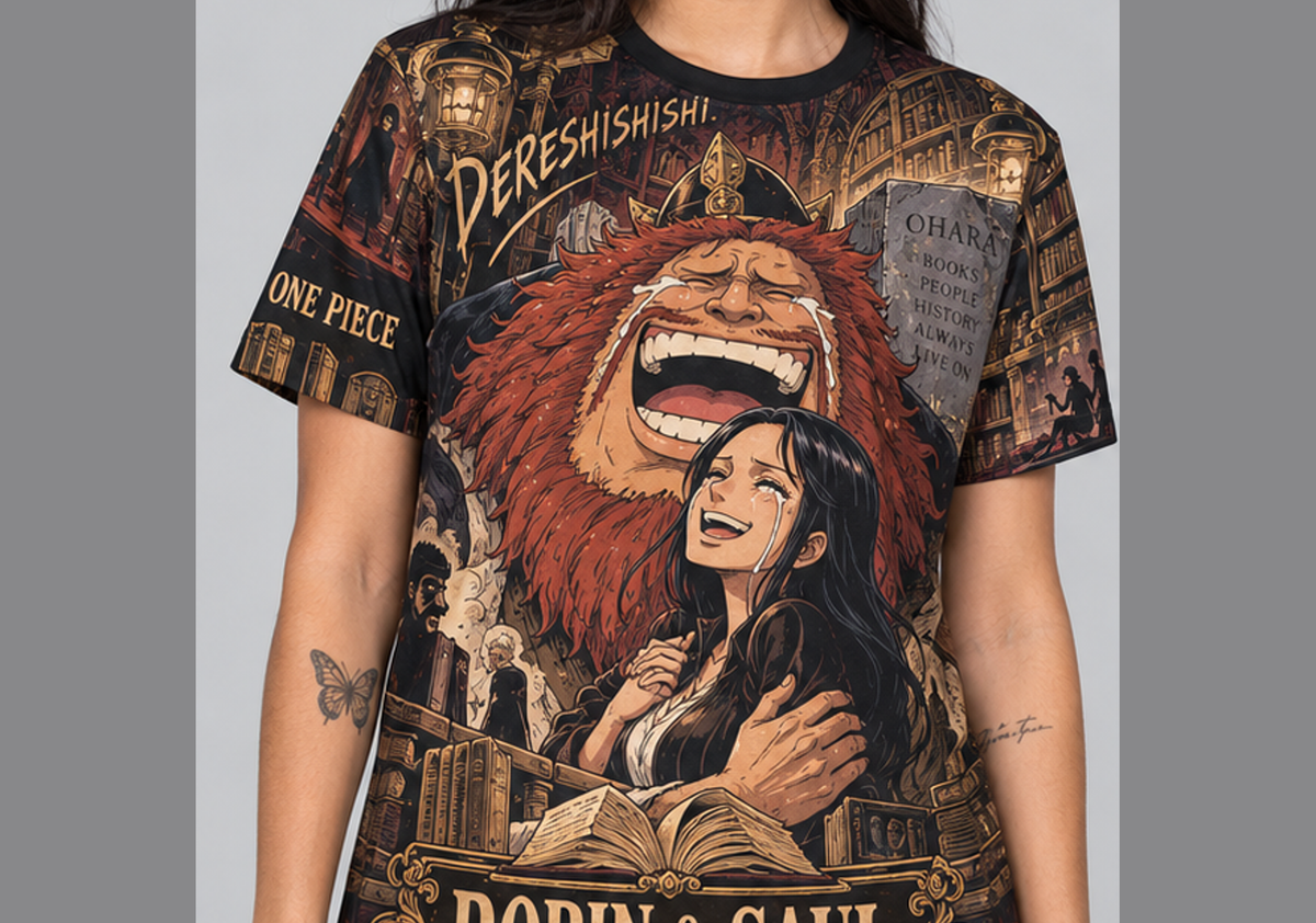 Camiseta One Piece Robin e Saul Elbaf Dry-Fit Premium Unissex — modelo frente